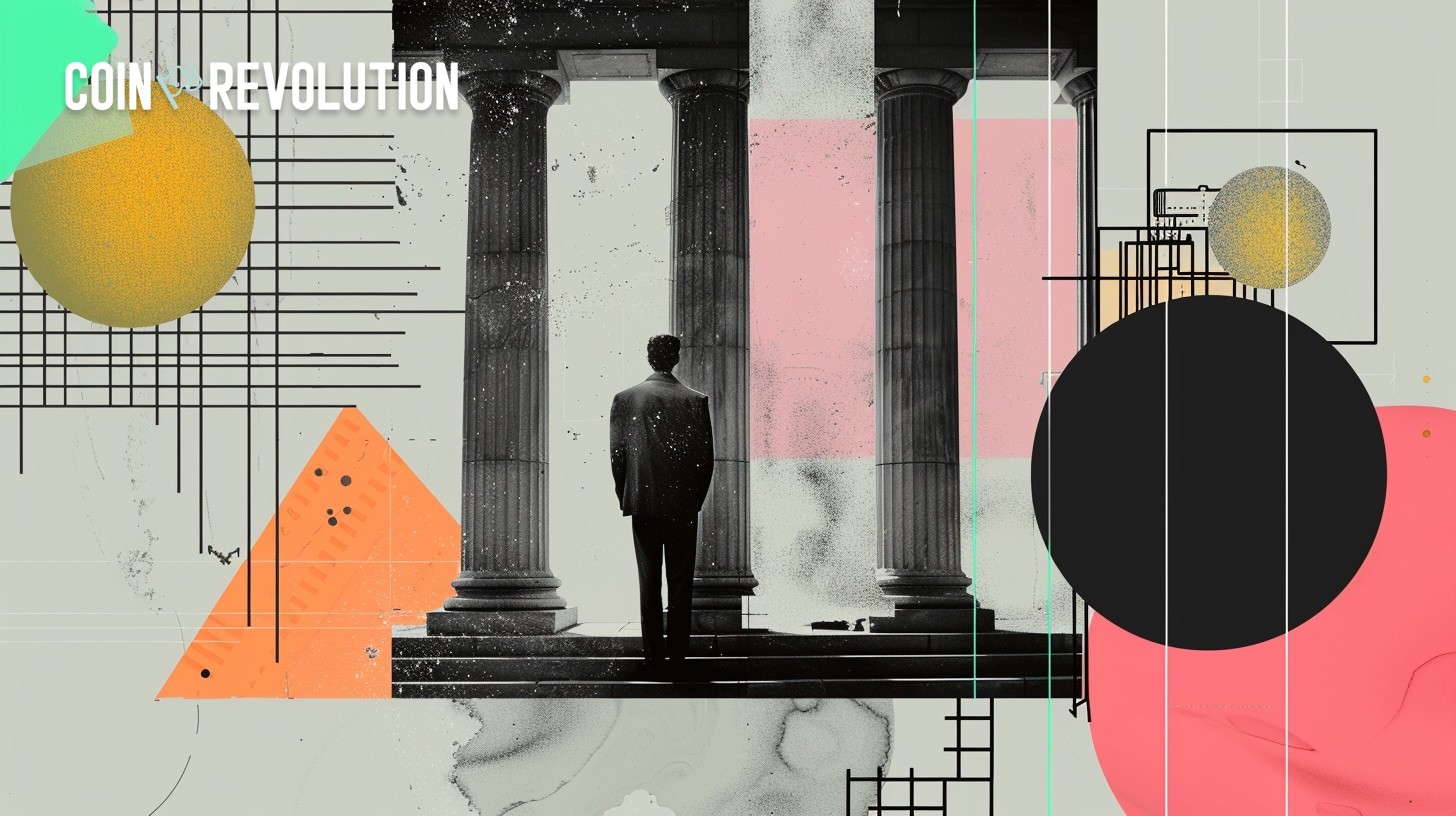 A man stands at the entrance to the courthouse