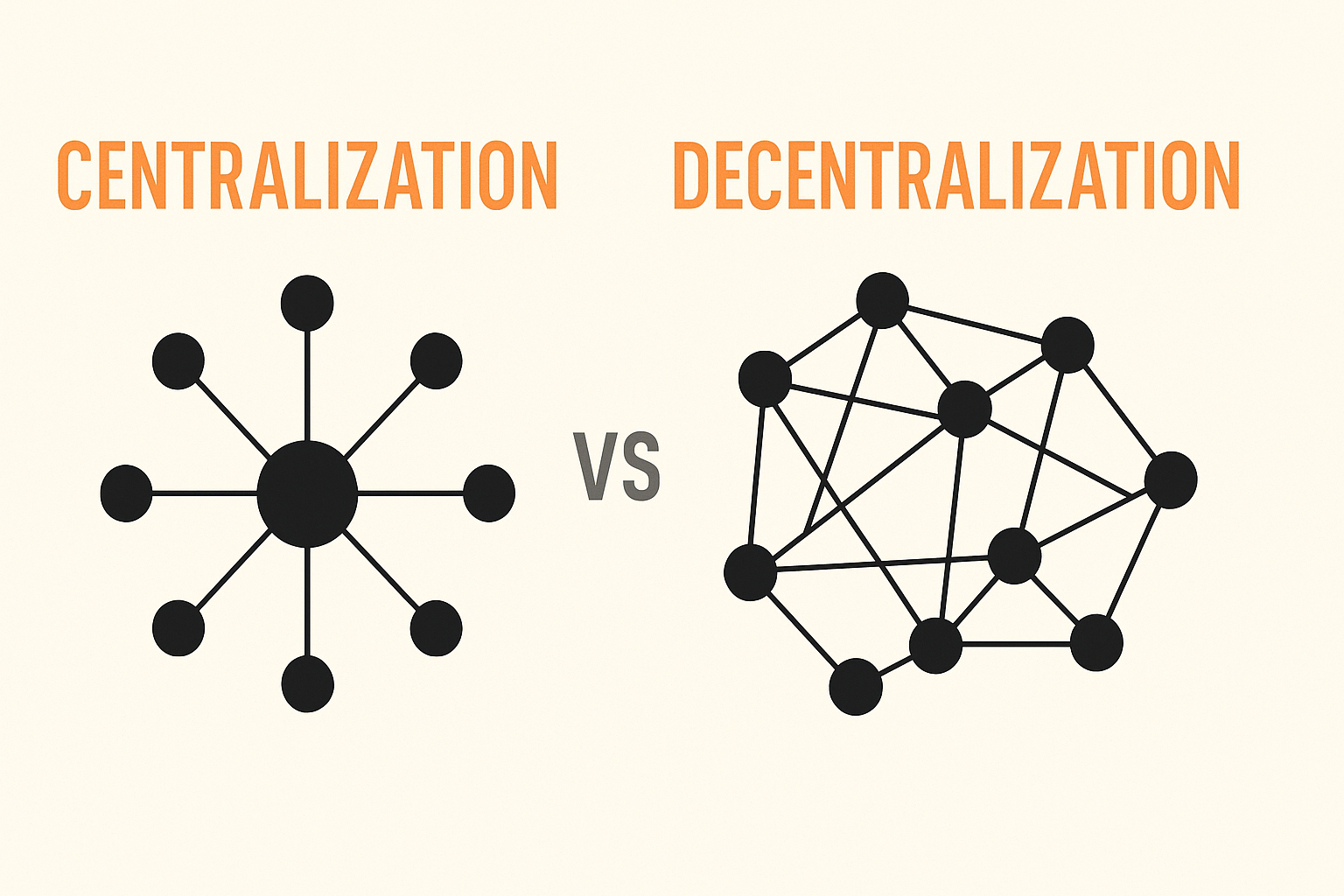  Centralized systems rely on a single authority for control, while decentralized systems distribute control across multiple nodes. Source: Coin Revolution 